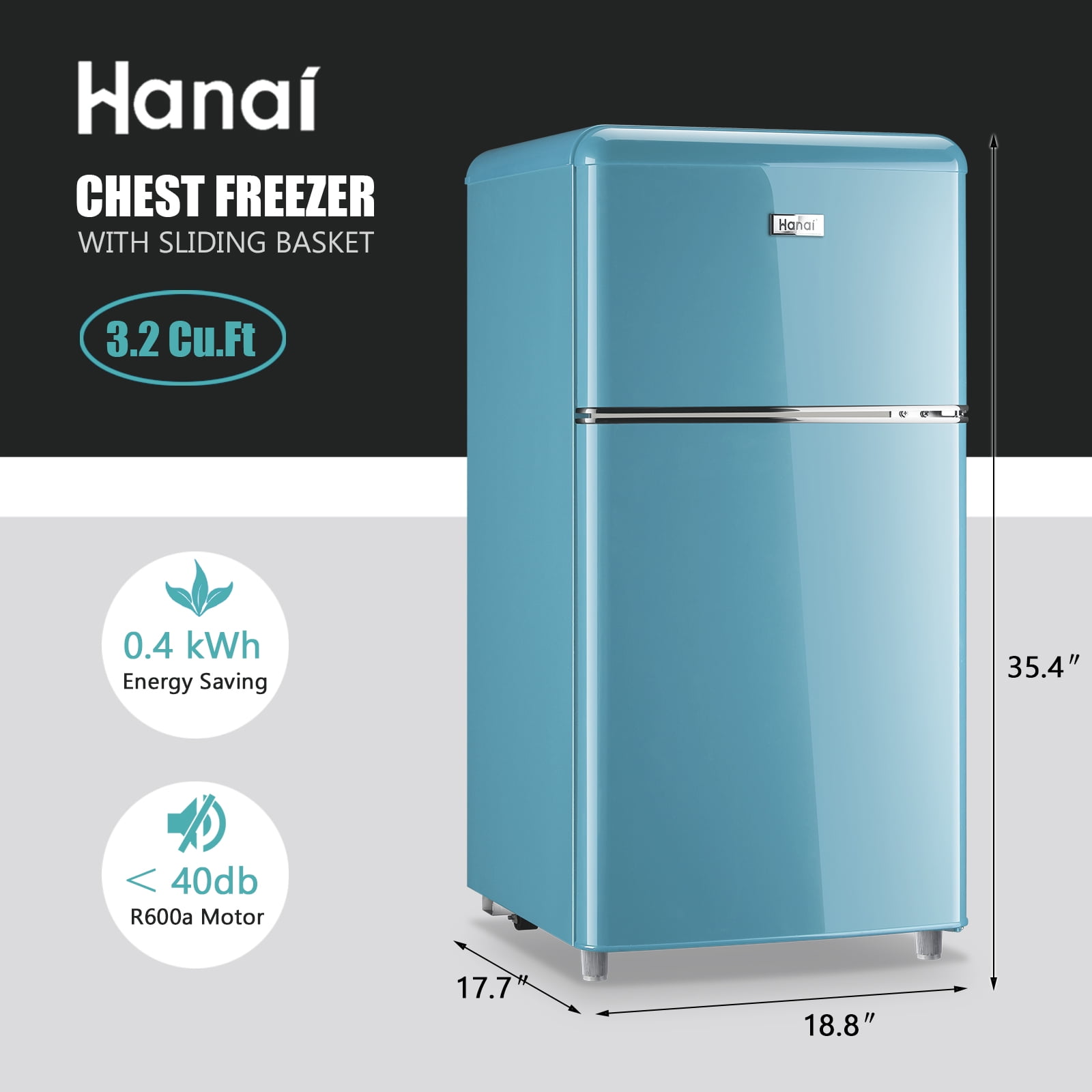 WANAI Compact Refrigerator - 2 Doors Small Refrigerator with Removable and  Adjustable Shelves, Low Noise, Retro Mini fridge with Freezer for Bedroom,  Drom, Apartment, Garage, Office , 3.2 Cu.Ft 