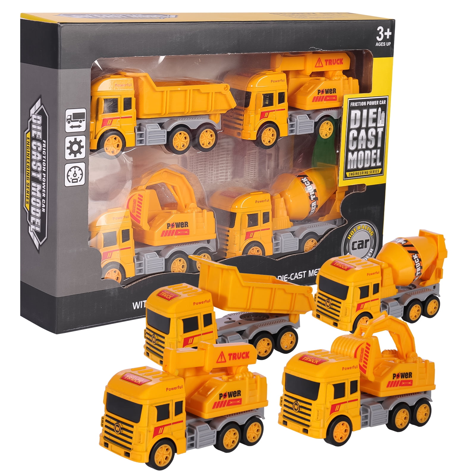 CJC Pull Back Construction Truck Playset, Die Cast Engineering Truck