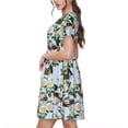 thumbnail image 2 of Gukieu Mallard Ducks And Roses Print Women's Short Sleeve Dress, Elastic Waistband A-line with Pockets Summer Dress, Suitable for Daily Leisure, Work, Vacation, 2 of 6