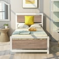 thumbnail image 2 of Clearance! Metal and Wood Bed Frame with Headboard and Footboard ,Twin Size Platform Bed ,No Box Spring Needed, Easy to Assemble(White), 2 of 9