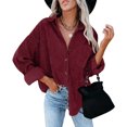 thumbnail image 5 of DondPO Long Sleeve Shirts for Women Flannel Shirt Women Womens Corduroy Button Down Shirt Oversized Blouses Tops Long Sleeve Casual Warm Jacket With Pockets Womens Tops Business Casual Tops Wine S, 5 of 8