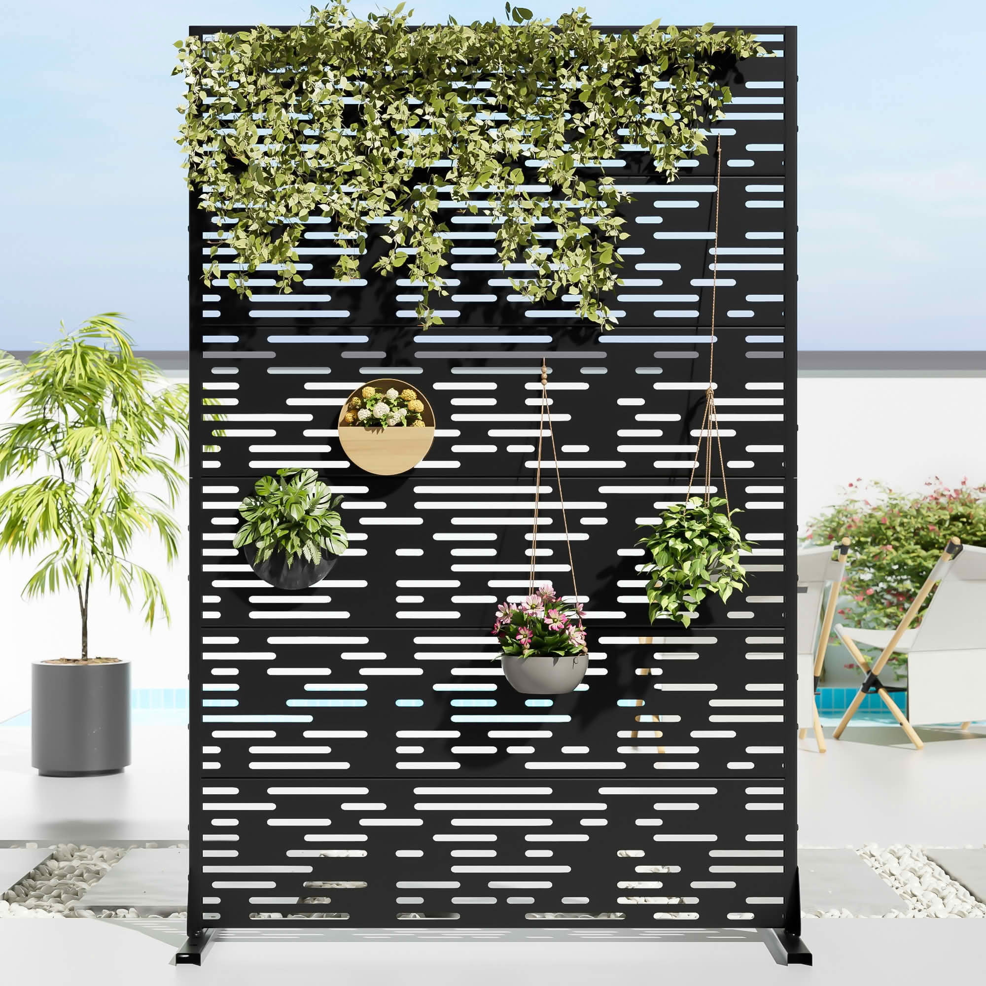 MAYEERTY 72x47x16 Inch Black Light B-Shaped Galvanized Steel Privacy Screen, 6 Piece Set for Outdoor Street