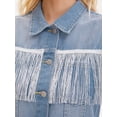 thumbnail image 5 of DARING DIVA Women's Button Down Sleeveless Tassel Trim Fringe Jean Vest S Light Blue, 5 of 8