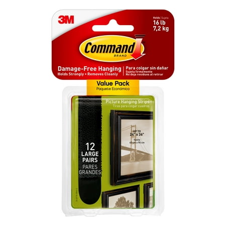 80 Black Value Pack - Command Large Black Picture Hanging Strips Value Pack, 12 Pairs (4 pairs hold 16 lb)