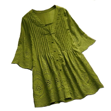 

TINYSOME Hollow Boho Embroidery Shirt 3/4 sleeve V-Neck Female Summer Autumn Temperament Sweet Girls Short Blouse Streetwear