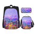 thumbnail image 1 of Easygdp Colorful Purple Cosmos Flower Mochila para Niños y Niñas con Set de Caja de Almuerzo y Estuche para Lápices 3 en 1, Mochila Escolar Estampada para Adolescentes, 1 of 7
