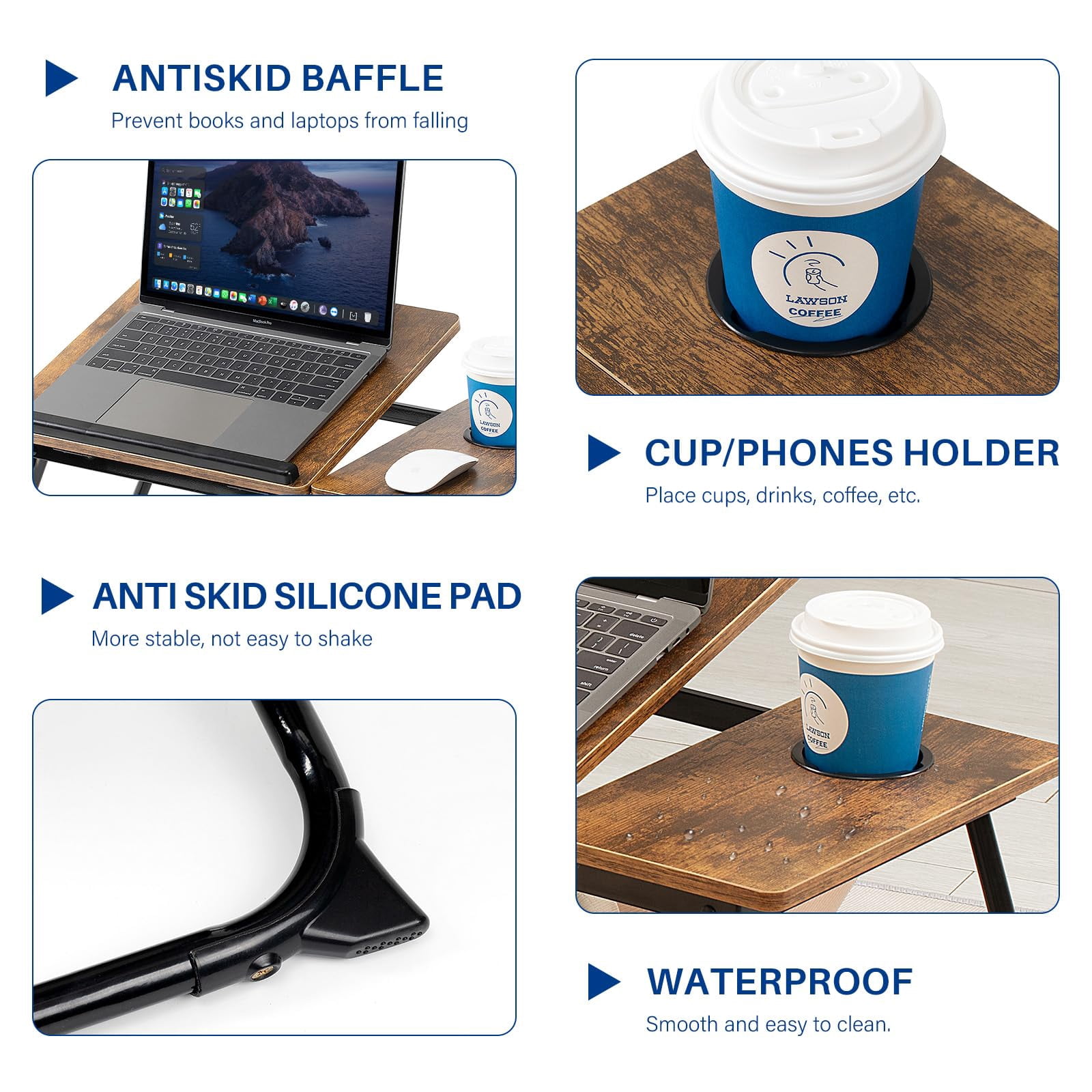 Laptop Desk For Bed Couch  Adjustable Foldable Table With Cup Holder Breakfast Serving Tray Portable Lap Stand Working Reading Writing Eating Gaming In Sofa Floor(retrobrown)