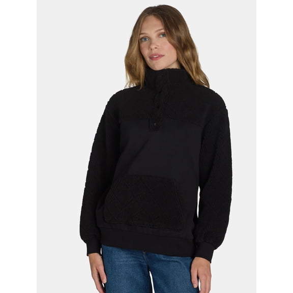 Time and Tru Women's Quilted Fleece Pullover, Sizes S-XXXL