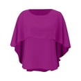 thumbnail image 3 of ZHENHONG T Shirts for Women,Fashion Solid Boat Neck Half Sleeve Chiffon Shirt Loose Elegant Batwing Sleeve Blouse,Purple Women Blouses, 3 of 9