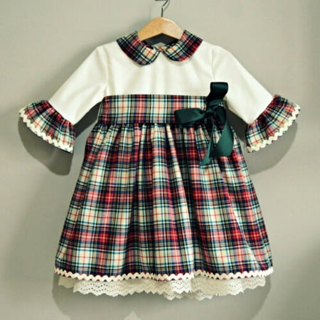 Vintage Toddler Baby Girls Christmas Thaksgiving Flared Lace Party Dress Clothes