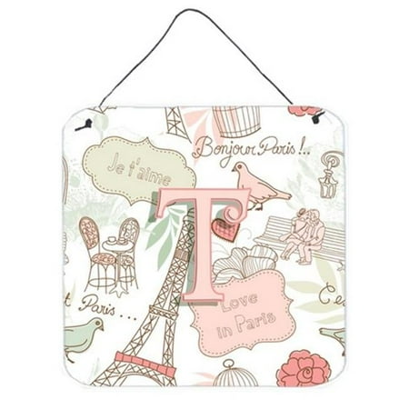 Caroline's Treasures CJ2002-TDS66 Letter T Love in Paris Pink Wall or Door Hanging Prints, 6HX6W, multicolor