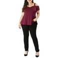 thumbnail image 2 of Unique Bargains Women's Plus Size Off Shoulder Peplum Summer High Waist Top 4X Wine Red, 2 of 7