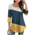 thumbnail image 1 of FNFYFH Liquidation Mes Commandes Passées Récemment par Moi Hauts pour Femmes à Blocs de Couleur Manches 3/4 Tuniques à Col Rond Chemises Tendance d'Entraînement T-Shirts d'Été Confortables Blouse de Printemps, 1 of 3