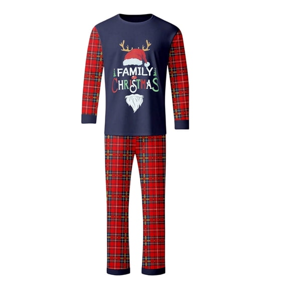 CUZIBR Family Outfits Matching Sets Plaid Classic Crewneck Cute Hat Letter Print Long Sleeve Shirt And Trousers Casual Clothes Cozy Clothing Outfit For Dad Outfits Set,Red,L