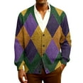 thumbnail image 2 of QHRMKOG Men Cardigan Relaxed Fit Mardi Gras Carnival Graphic V Neck Cardigan Sweater Fashion Long Sleeve Button Cardigans Winter Kniteed Sweater Purple 2XL, 2 of 7