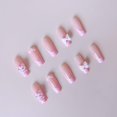 thumbnail image 3 of 24Pcs French Tip Press on Medium Coffin Pink French Tip Fake with Nail Glue Nude Glossy Acrylic Design French Tip Bows Flowers Nail Charms False Stick on for Women E22, 3 of 3