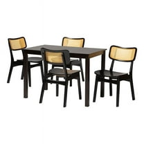 Baxton Studio Estera Mid-Century Modern Dark Brown Finished Wood and Rattan 5-Piece Dining Set