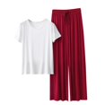 thumbnail image 4 of Blmnix Sleepwear for Women Modal Pajamas Sleepwear Sets 2 Piece Pajama Shorts Crew Neck Short Sleeve Wide-Leg Red Long Sexy Pajamas for Women,XXL, 4 of 5