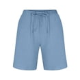 thumbnail image 3 of Nestiefly Men's Linen Shorts Casual Summer Beach Short Pants Breathable Cotton Elastic Waist Drawstring with Pockets Light Blue 2XL, 3 of 6