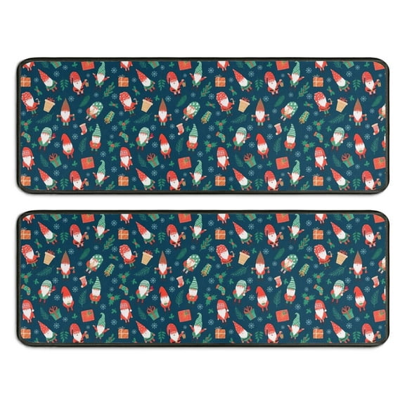 Kitchen Rugs Sets Of 2,Dark Blue Christmas Gnome and Gift Pattern Anti Fatigue Kitchen Mat Rugs Non Slip Washable,Decorative Kitchen Floor Mats for Kitchen,Sink,Laundry,17"x47" 17"x47"