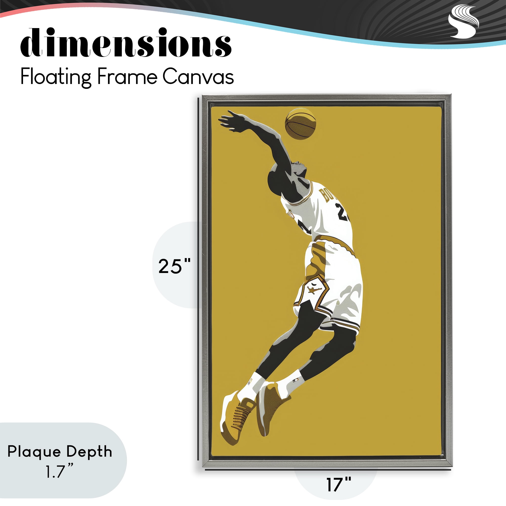Stupell Industries Iconic Basketball Dunk Gray Framed Floater Canvas Wall Art, design by Ray Powers