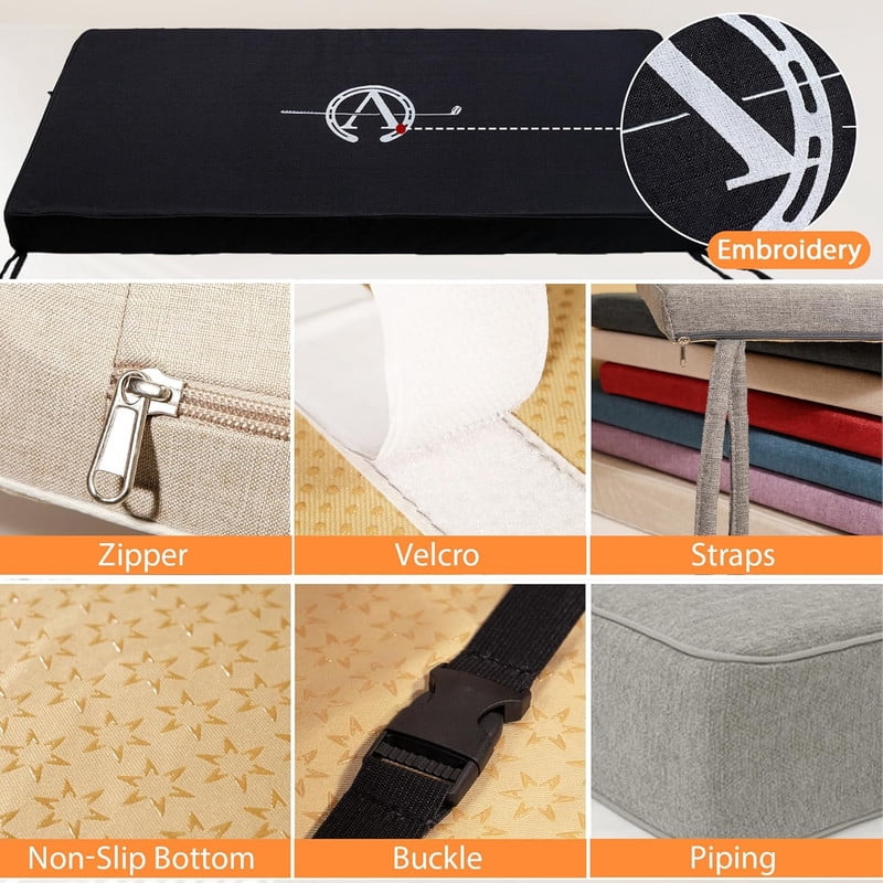 Bench Cushion Pads for Indoor/Outdoor Furniture/Window Seat Chair Sofa Couch Swing Garden 70D High-Resilience Upholstery Thickened Foam 3 Inch Thickness 2 Ties with Beige Non-slip Bottom