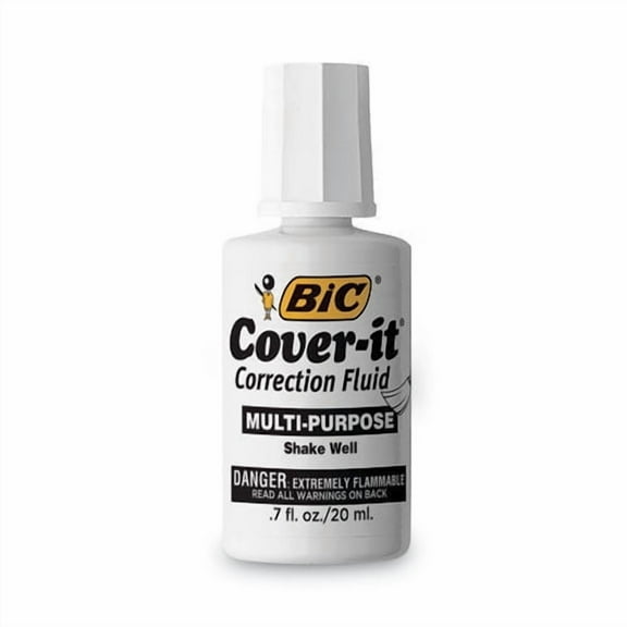 BIC WOC12 Cover-It 20 milliliter Bottle Correction Fluid - White (1-Dozen)