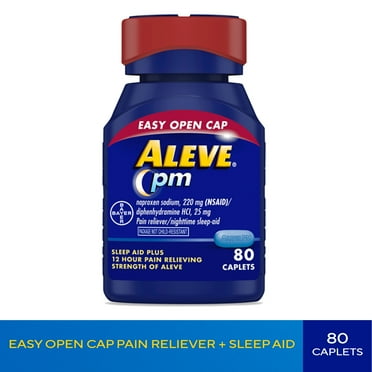 Aleve PM Naproxen Sodium Pain Reliever & Sleep Aid , Easy Open Caplets, 80 Count