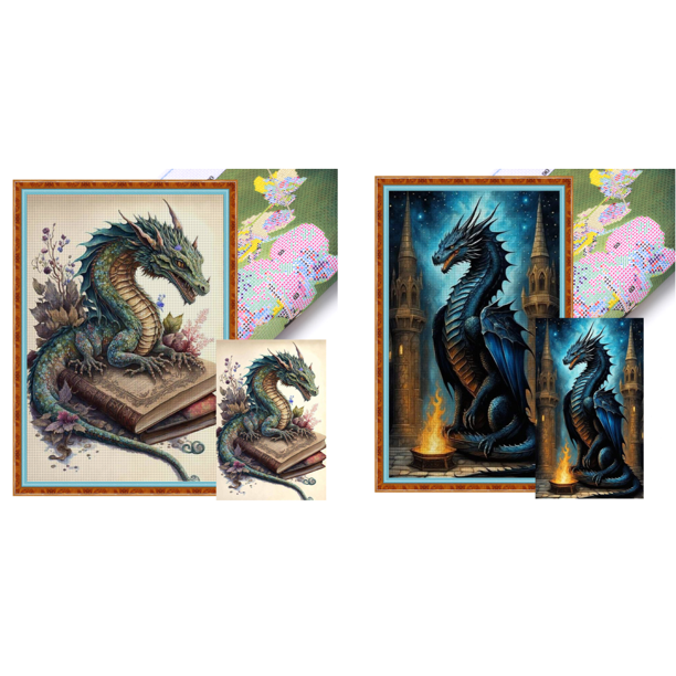 Kit Punto Cruz Con Dragón Impreso Hilo Algodón Ecológico Bordado 11CT 40x60cm
