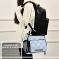 thumbnail image 6 of Light Blue Twill Checkerboard Insulated Lunch Bag Portable Cooler Bag Mommy Bag Large Capacity 6L, 6 of 9