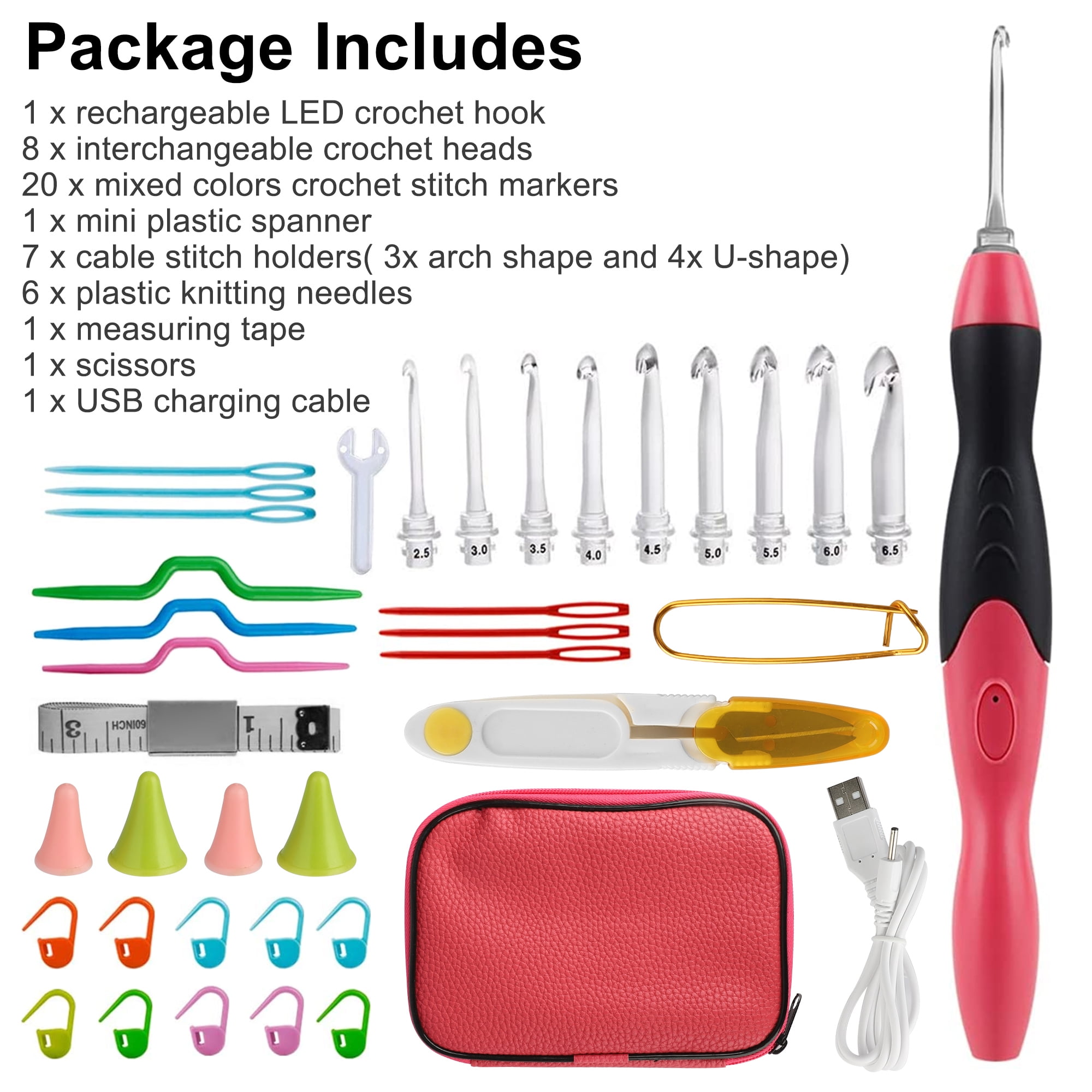 Yarniss Lighted Crochet Hooks Set- Rechargeable Crochet Hook with Latest Case, 9 in 1 Interchangeable Heads Light Crochet Hooks with Accessories