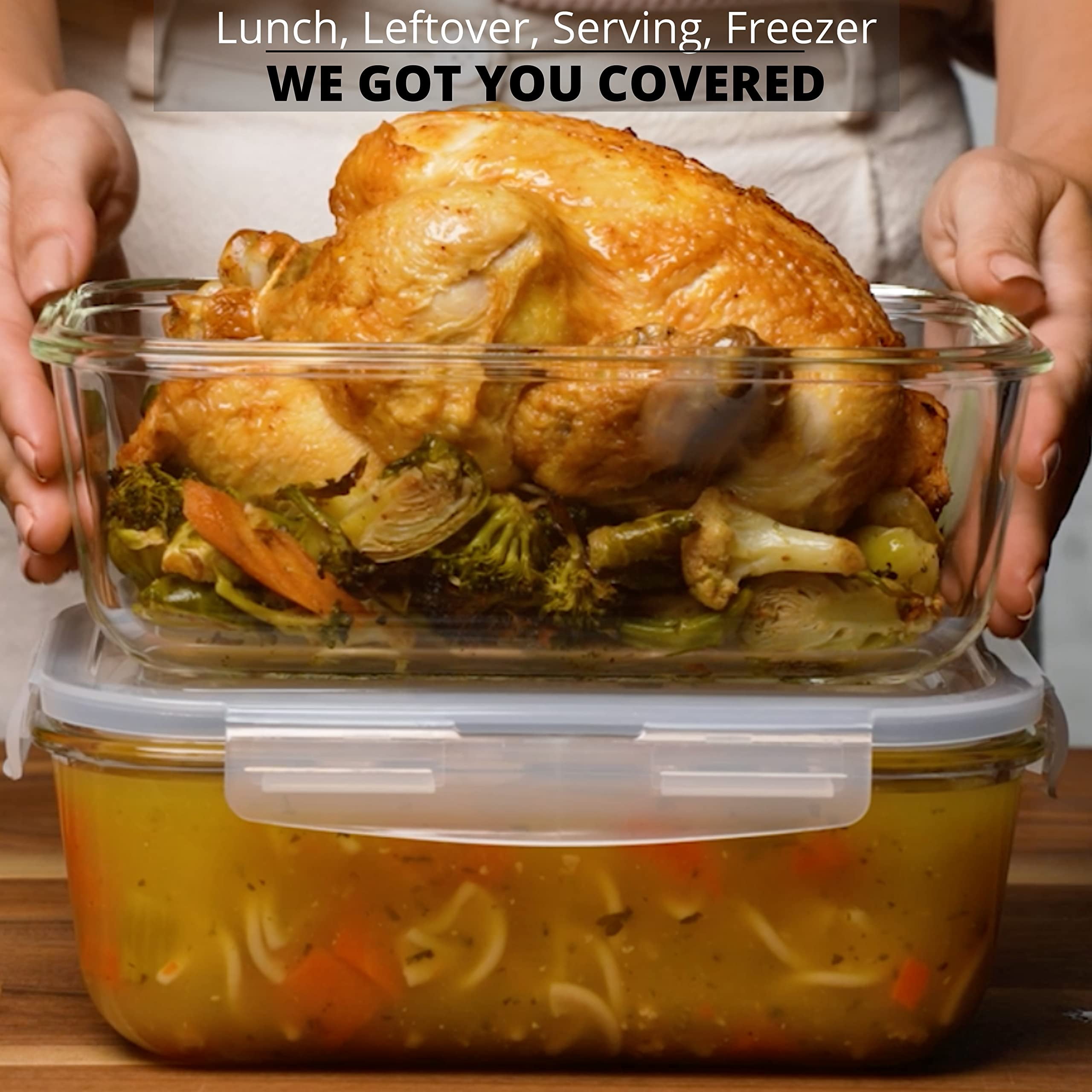 Gray 4 Piece 63 Oz 8 Cup Glass Food Storage Containers with Locking Lids