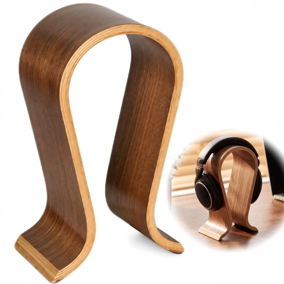 Headphone Stand for Desk Wooden Headphone Holder, Desktop Headset Hanger Display Organizer for Gaming Office Studio Bedroom Brown