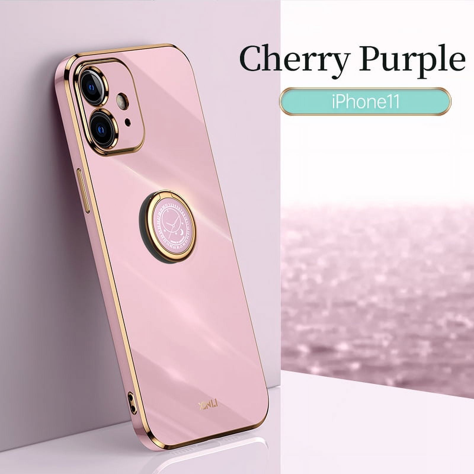 Cute Case for iPhone 12 Mini (5.4 Inch), with Phone Ring Holder, Durable Silicone Stand Case, Slim Fit Lightweight Thin Cover, Sturdy Anti-Scratch Shockproof Protective Phone Case (Purple)