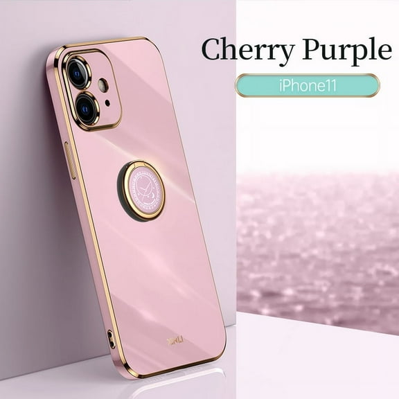 Cute Case for iPhone 12 Mini (5.4 Inch), with Phone Ring Holder, Durable Silicone Stand Case, Slim Fit Lightweight Thin Cover, Sturdy Anti-Scratch Shockproof Protective Phone Case (Purple)