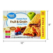 Great Value Fruit & Grain Cereal Bars, Variety Pack, 1.3 oz, 32 Count