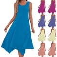 thumbnail image 5 of gakvbuo Summer Tank Dress For Women Maxi Dress Sundress Womens Dresses Sleeveless Round Neck Drawstring Casual Ruffle A-Line Mini Dress, 5 of 9