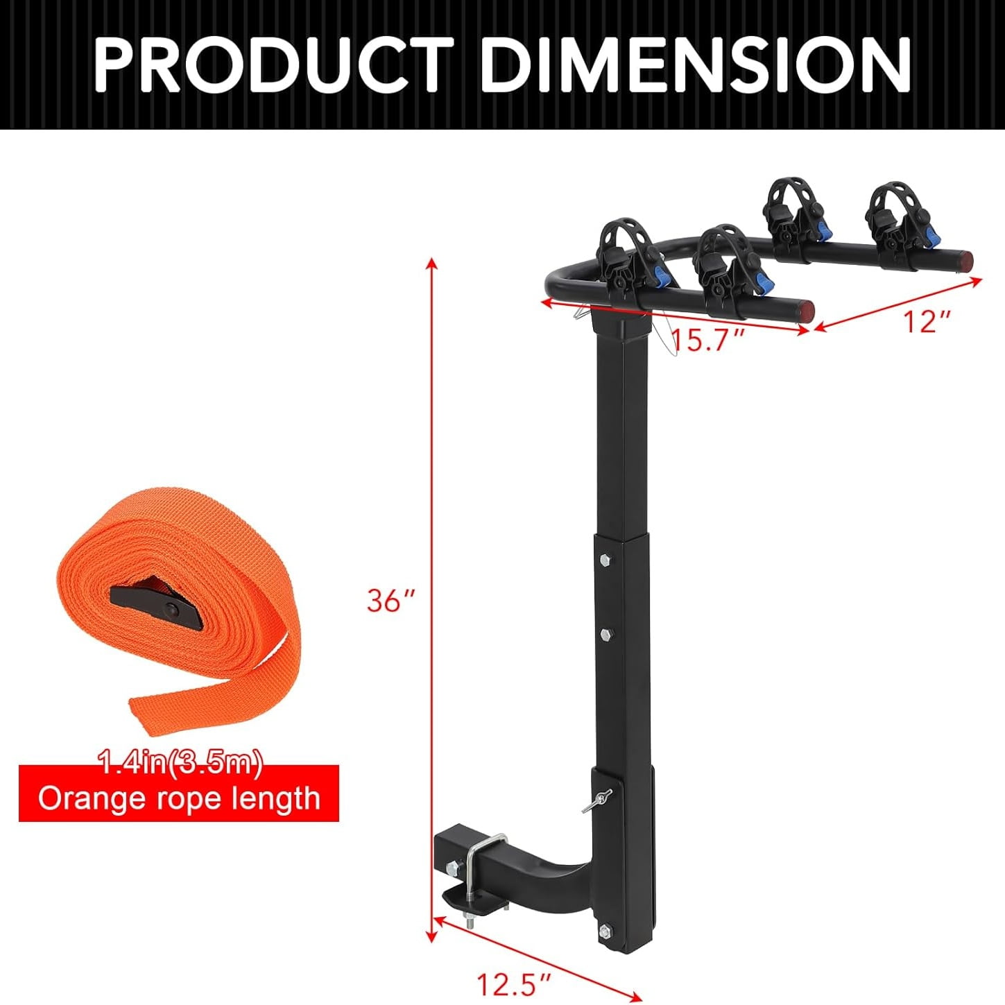 2-Bike Hitch-Mounted Bike Rack, Foldable Steel Frame Bicycle Car Rack with Anti-Rattle Hitch Tightener and Tie Straps, Bike Carrier Rack Hitch for SUVs, Trucks and More