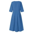 thumbnail image 4 of Dresses for Women Summer V Neck Casual Solid Color Cotton Swing Dress, 4 of 5