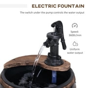 Outsunny 23 H Outdoor Water Fountain Wood and Metal Rustic Apple Barrel Pump Garden Decor for Outside Backyard