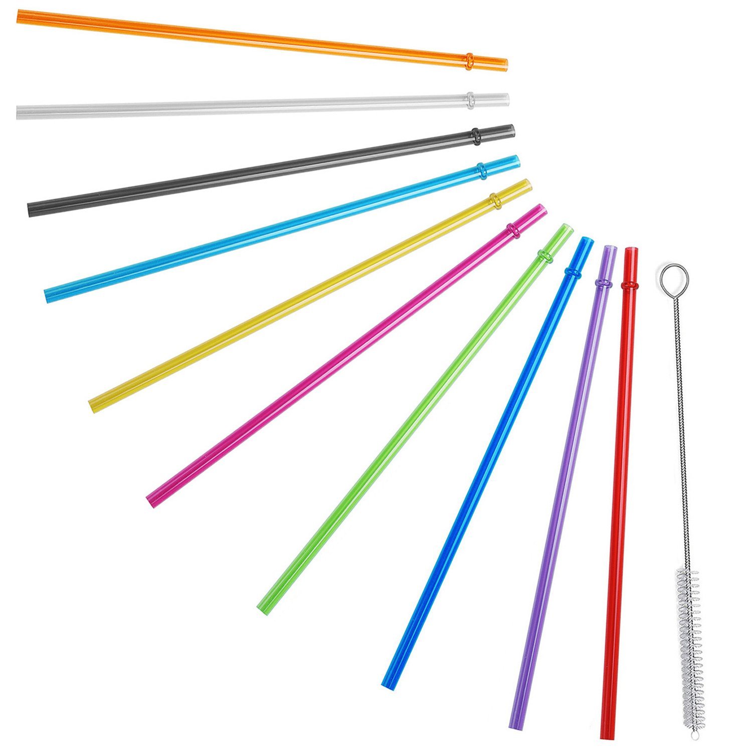 10.5' Long Rainbow Colored Reusable Plastic Replacement Straws for