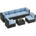 thumbnail image 2 of SUNCROWN 7-Piece Outdoor Patio Furniture Sofa Set All-Weather Black Wicker Sectional Conversation Set with Modern Glass Coffee Table and Cushions-Light Blue, 2 of 9