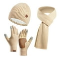 thumbnail image 1 of MIASHUI Winter Women's Knit with Leather Anti-Slip Hat, Scarf, and Gloves Three-Piece Set, Scarf Set for Cold Weather Beige, 1 of 4