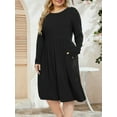 thumbnail image 6 of Mengpipi Womens's Plus Size Casual Long Sleeves Dress Crew Neck Loose Midi Dress with Pockets, 2X-5X, 6 of 6