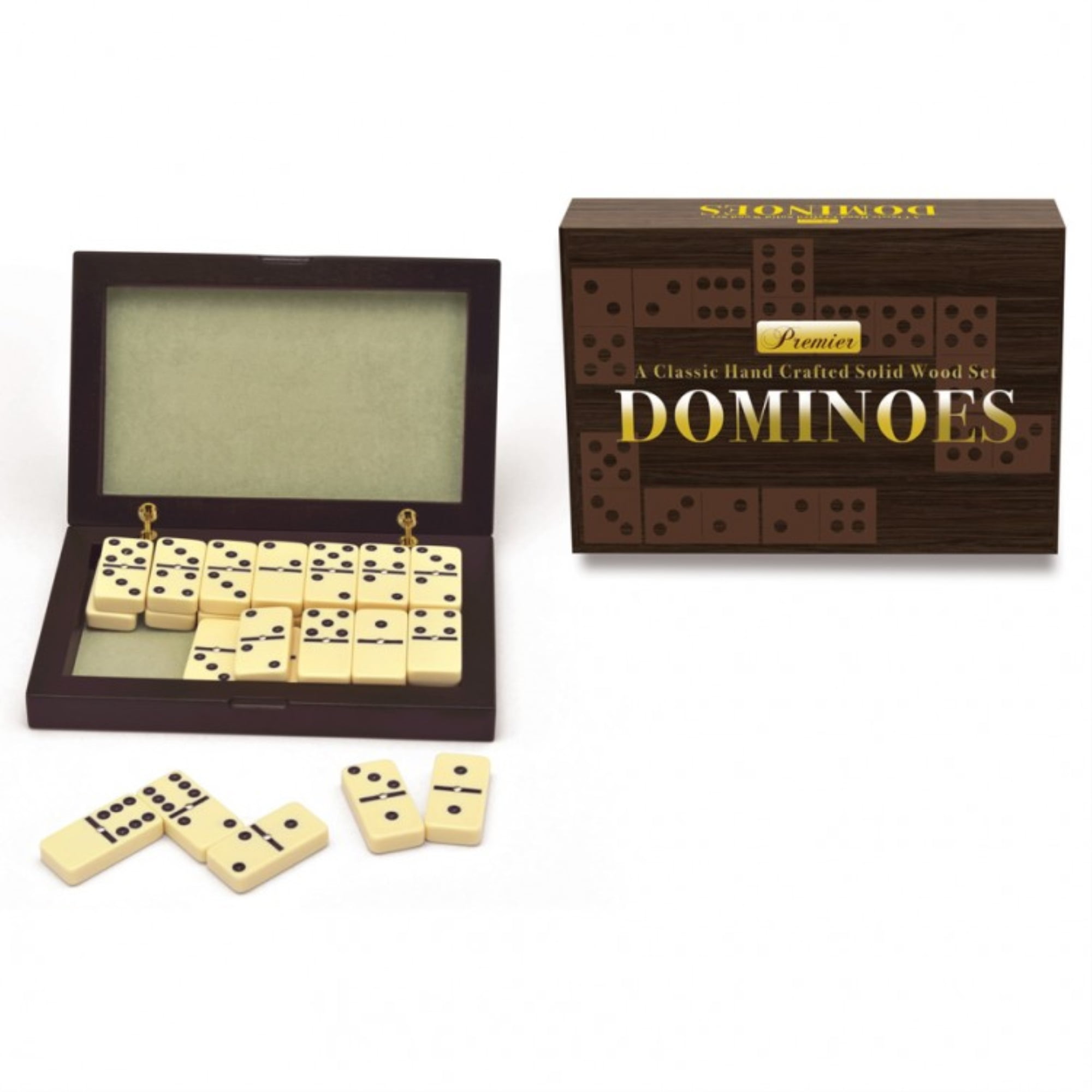 Hathaway Premium Domino Set with Wooden Carry Case Walnut