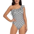 thumbnail image 2 of Picia Gray Plaid Pattern Women's One Piece Swimsuits,One Shoulder Swimwear Asymmetric ,Ruffle Monokinis Bathing Suits,High Waisted Flattering Bathing Suits-, 2 of 8