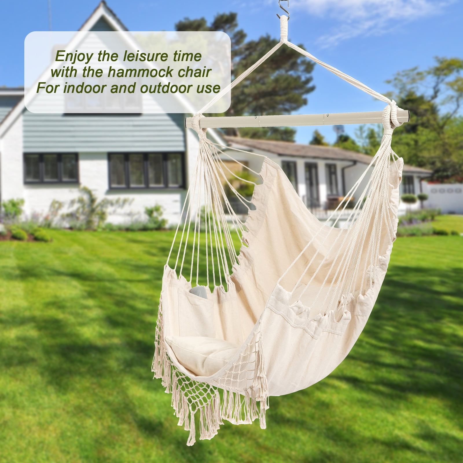 YAERSI Foldable Hammock Chair with Cushions, Beige