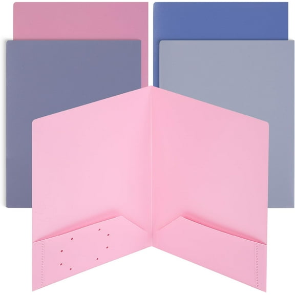 MetalM- Plastic Folders with Pockets, 5 Pack, Letter Size, Lavender Twilight Colors, Pocket Folders for School