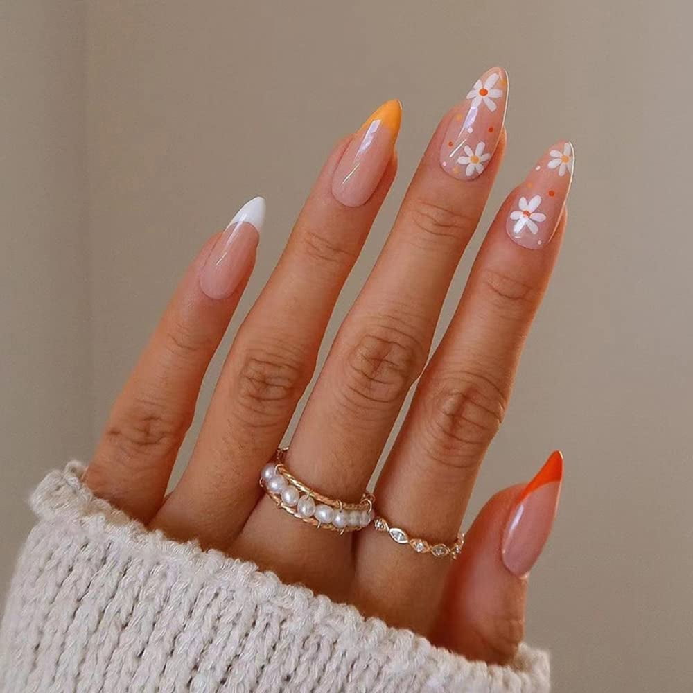 Lollanda Daisy Press on Nails, Medium Length Fake Nails French Tip Nails  Spring Summer Nail Art Supplies Exquisite Design Flower Acrylic for Women  Girls - Walmart.com