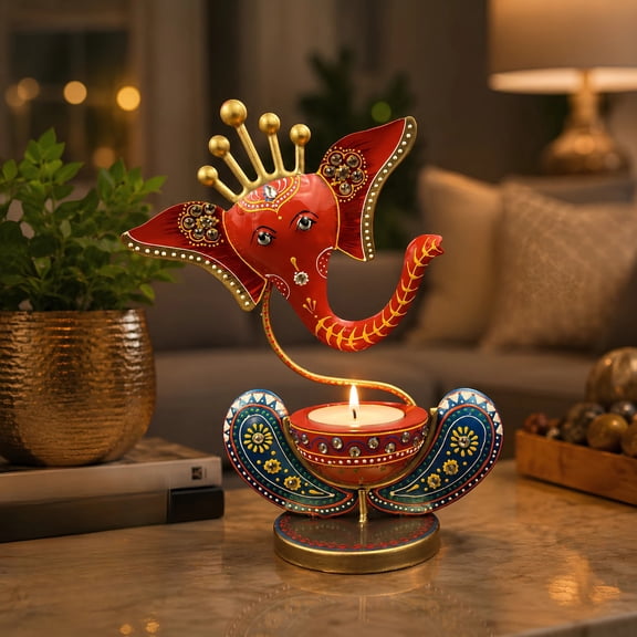 Ganesh Ji Idol Tealight Candle Holder (0.49 lbs) | Showpiece For Home Decoration Candle Holder | Diya Holder | Tealight Candle Stand
